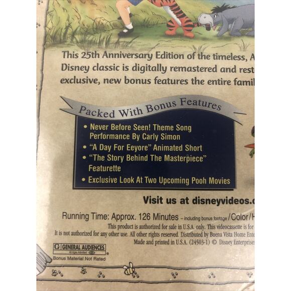 The‎ Many Adventures of Winnie the Pooh VHS 25th Anniversary Brand New Seal 2002 - Picture 7 of 7